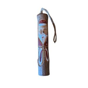 Hand Carved Wooden Santa Claus Christmas‎ Ornament Rustic Log Holiday Vintage